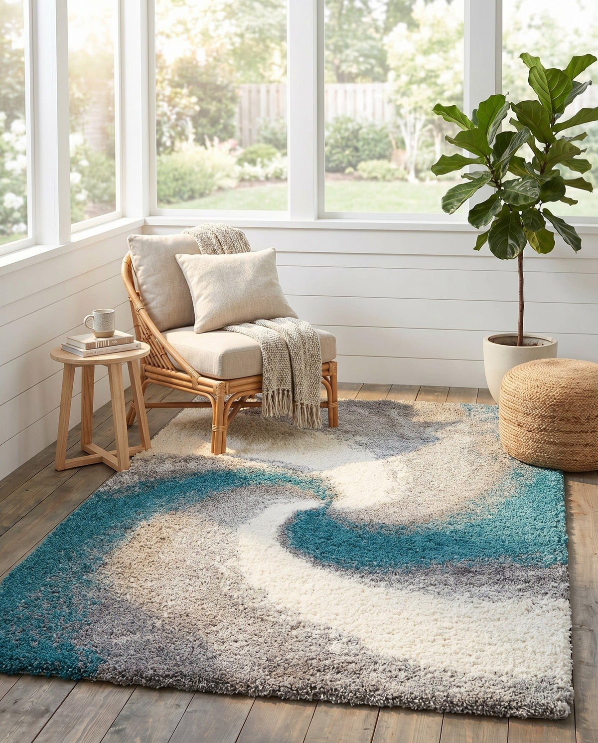 Rugs.com - Soft Touch Shag Rug – 4' 1 x 6' 1 Khaki Shag Rug – Plush Abstract Design for Bedrooms, Living Rooms, and Home Offices