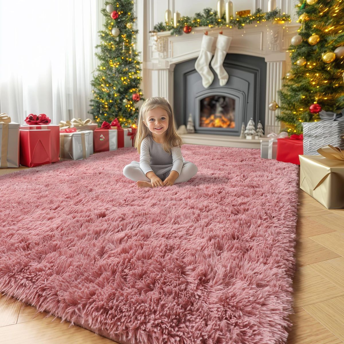 Amdrebio Burnt Orange Shag Plush Large Area Rug 6x9 for Living Room Bedroom