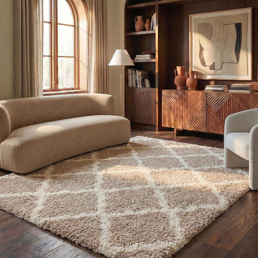 SAFAVIEH Dallas Shag Collection 8' x 10' Beige/Ivory SGD257D Trellis Non-Shedding Living Room Bedroom Dining Room Entryway Plush 1.5-inch Thick Area Rug