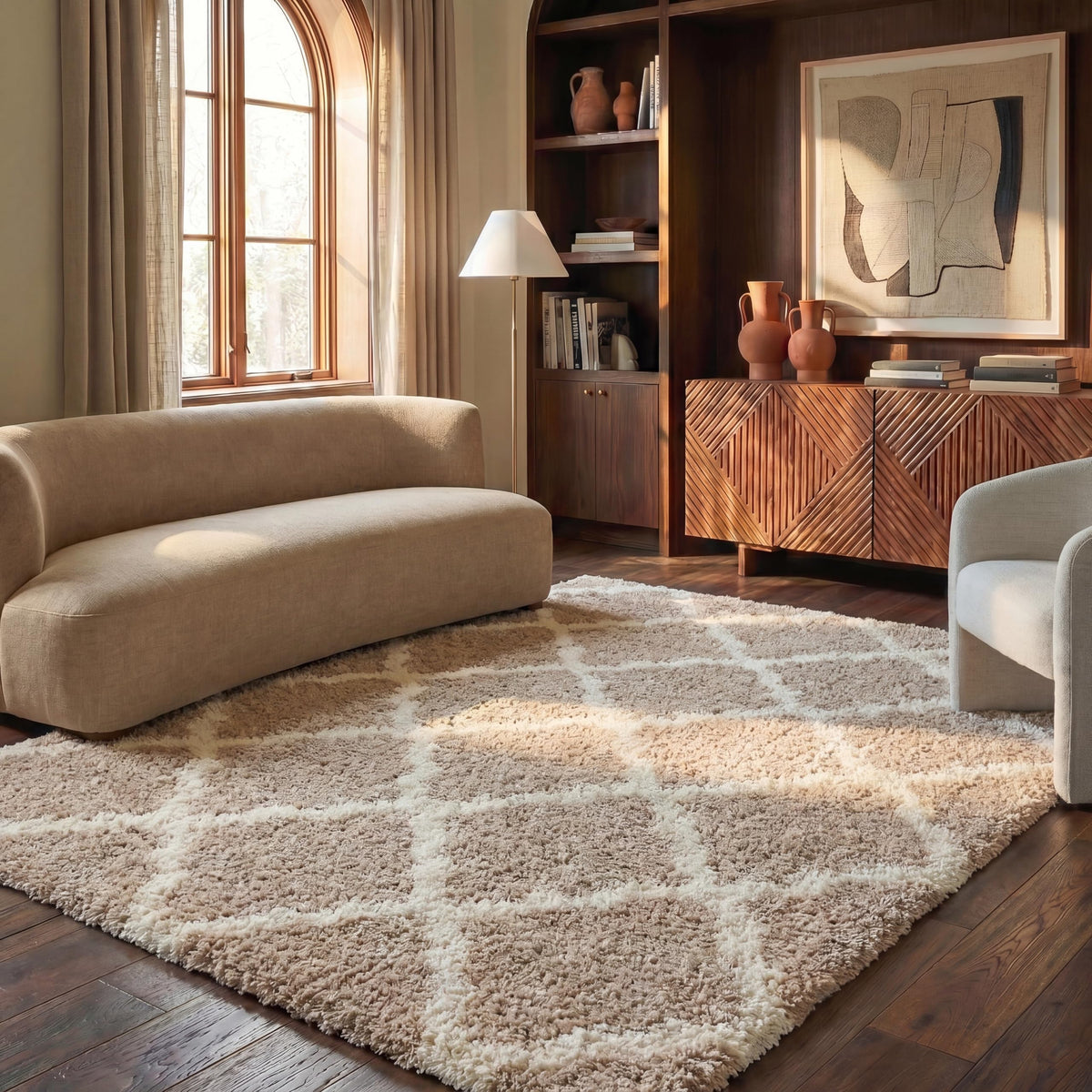 SAFAVIEH Dallas Shag Collection 8' x 10' Beige/Ivory SGD257D Trellis Non-Shedding Living Room Bedroom Dining Room Entryway Plush 1.5-inch Thick Area Rug