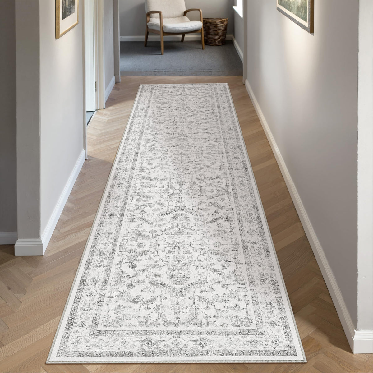 PureCozy Gray Area Rug 8x10 Vintage Floral