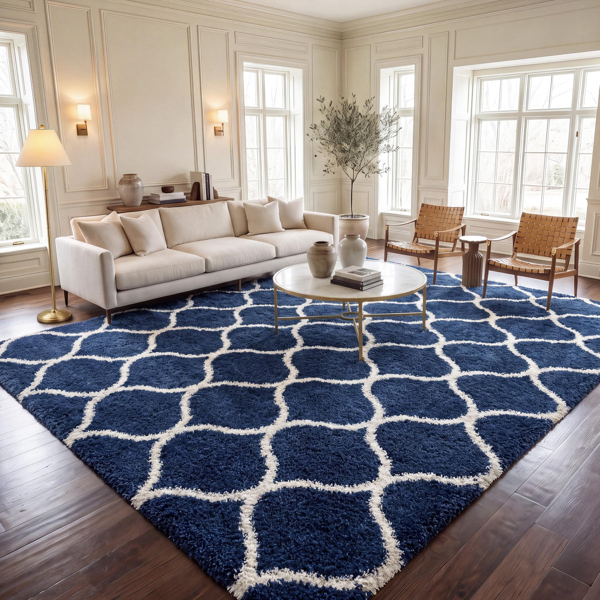 SAFAVIEH Hudson Shag Collection 9' x 12' Grey/Ivory SGH280B Moroccan Ogee Trellis Non-Shedding Living Room Bedroom Dining Room Entryway Plush 2-inch Thick Area Rug