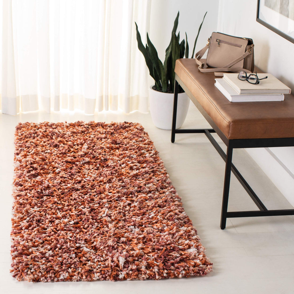 SAFAVIEH Rio Shag Collection 3' x 5' Rust / Ivory SG960P Handmade 1-inch Thick Area Rug