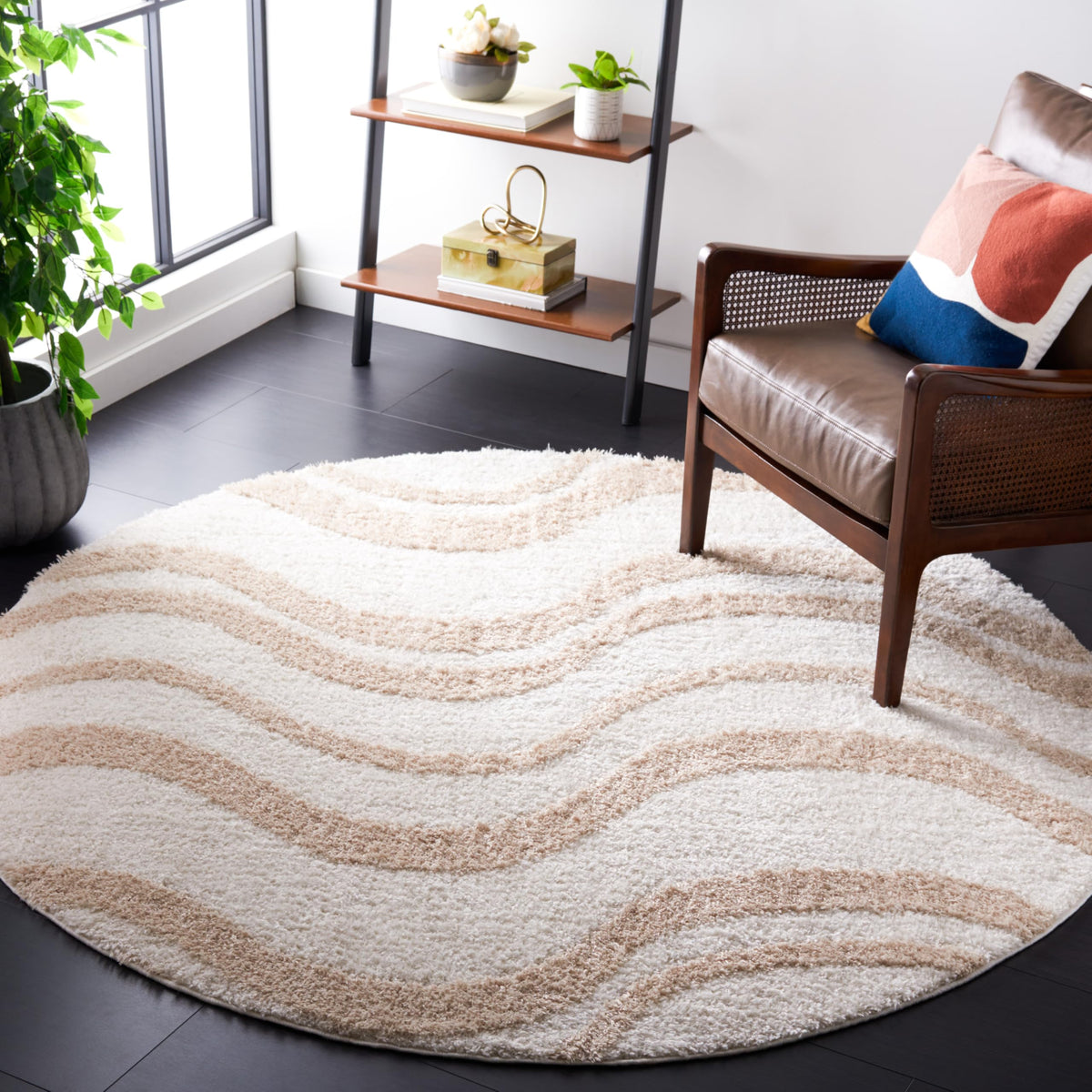SAFAVIEH Norway Shag Collection Area Rug - 5'3" x 7'6", Blue & Ivory, Wave Design, Non-Shedding & Easy Care, 1.2-inch Thick Ideal for High Traffic Areas in Living Room, Bedroom (NOR210M)