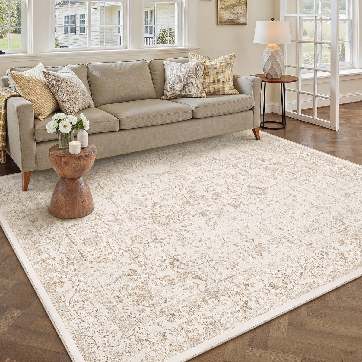 PureCozy Gray Area Rug 8x10 Vintage Floral