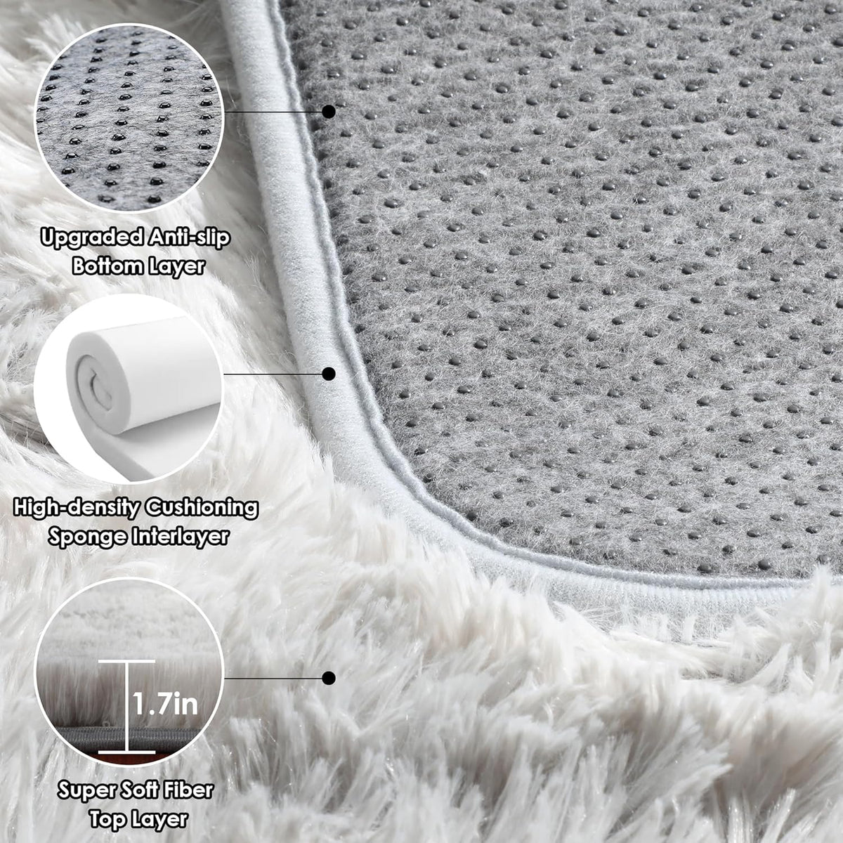 Area Rugs for Living Room Bedroom, 5x8 Fluffy Tie-Dyed Light Grey Shag Rug