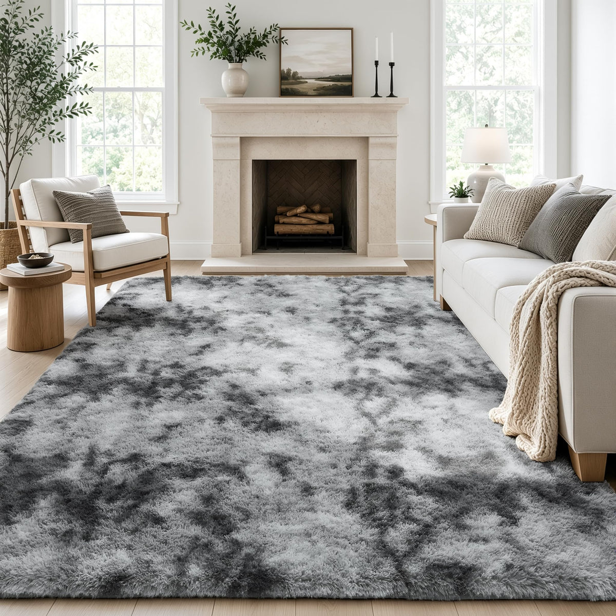 Ophanie 8x10 Area Rugs for Living Room, Washable Non-Slip Fluffy Soft Large Shag Bedroom Carpet, Ivory Big Indoor Nursery Rug, Carpets for Boy and Girls Room Dorm Decor with Over 99 pcs Pile fibers