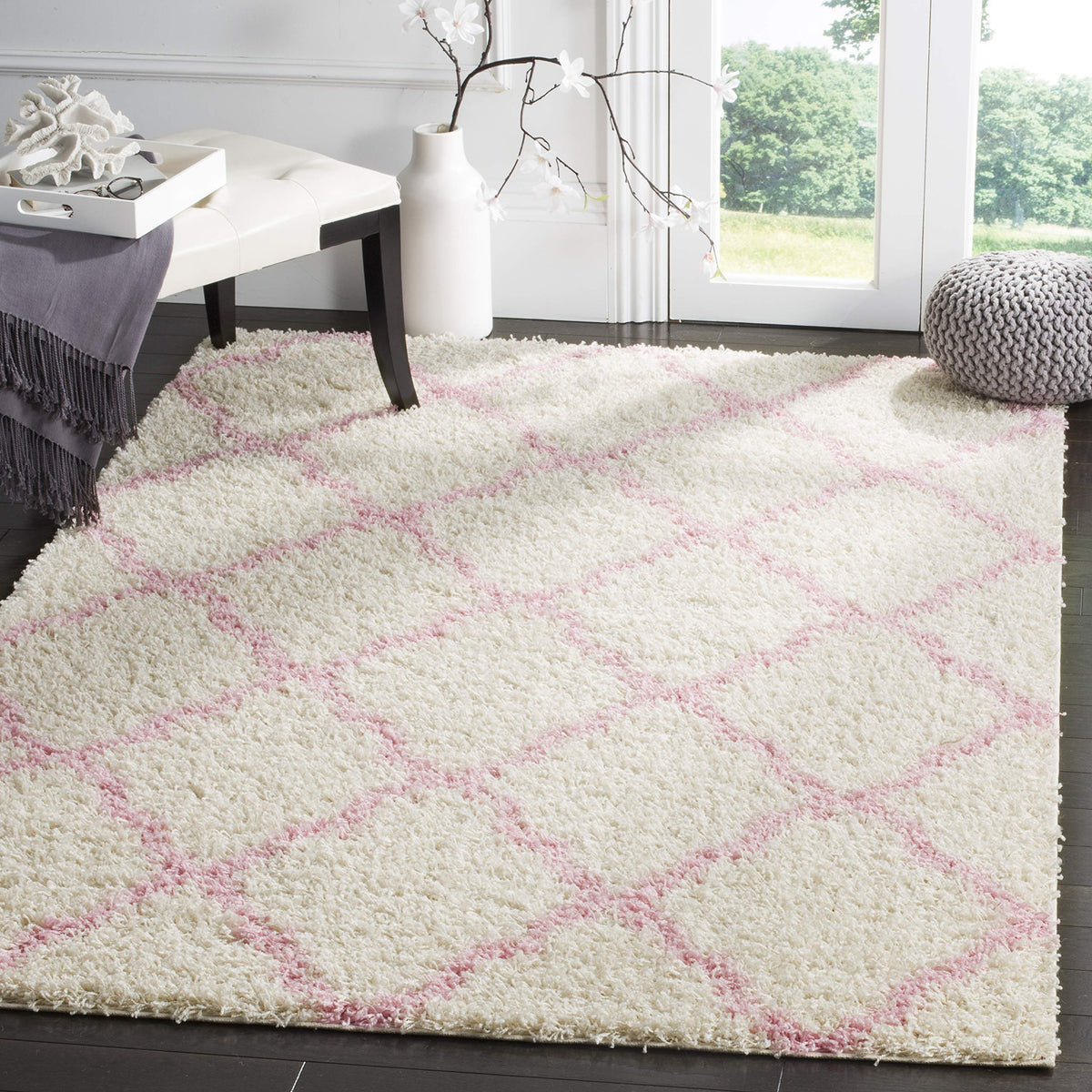 SAFAVIEH Dallas Shag Collection 8' x 10' Beige/Ivory SGD257D Trellis Non-Shedding Living Room Bedroom Dining Room Entryway Plush 1.5-inch Thick Area Rug