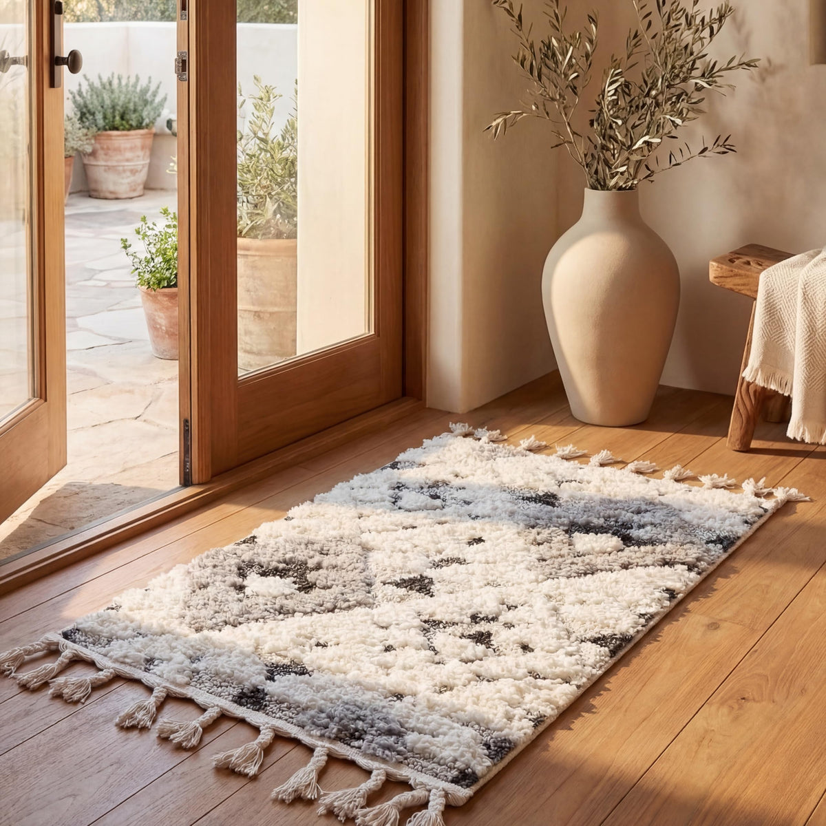 SAFAVIEH Moroccan Tassel Shag Rug 5'3"x7'6", Ivory & Brick Rust MTS688P