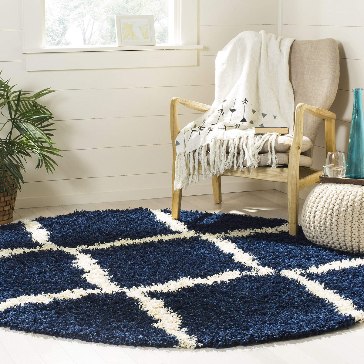 SAFAVIEH Dallas Shag Collection 8' x 10' Beige/Ivory SGD257D Trellis Non-Shedding Living Room Bedroom Dining Room Entryway Plush 1.5-inch Thick Area Rug