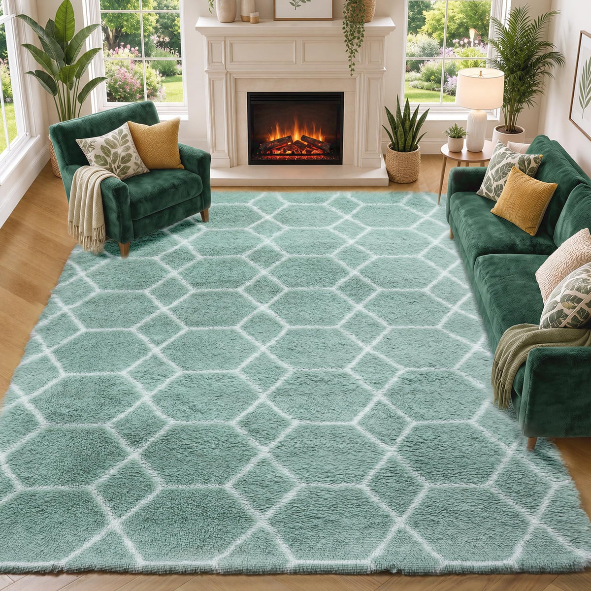 Area Rugs for Living Room Bedroom, 5x8 Fluffy Tie-Dyed Light Grey Shag Rug