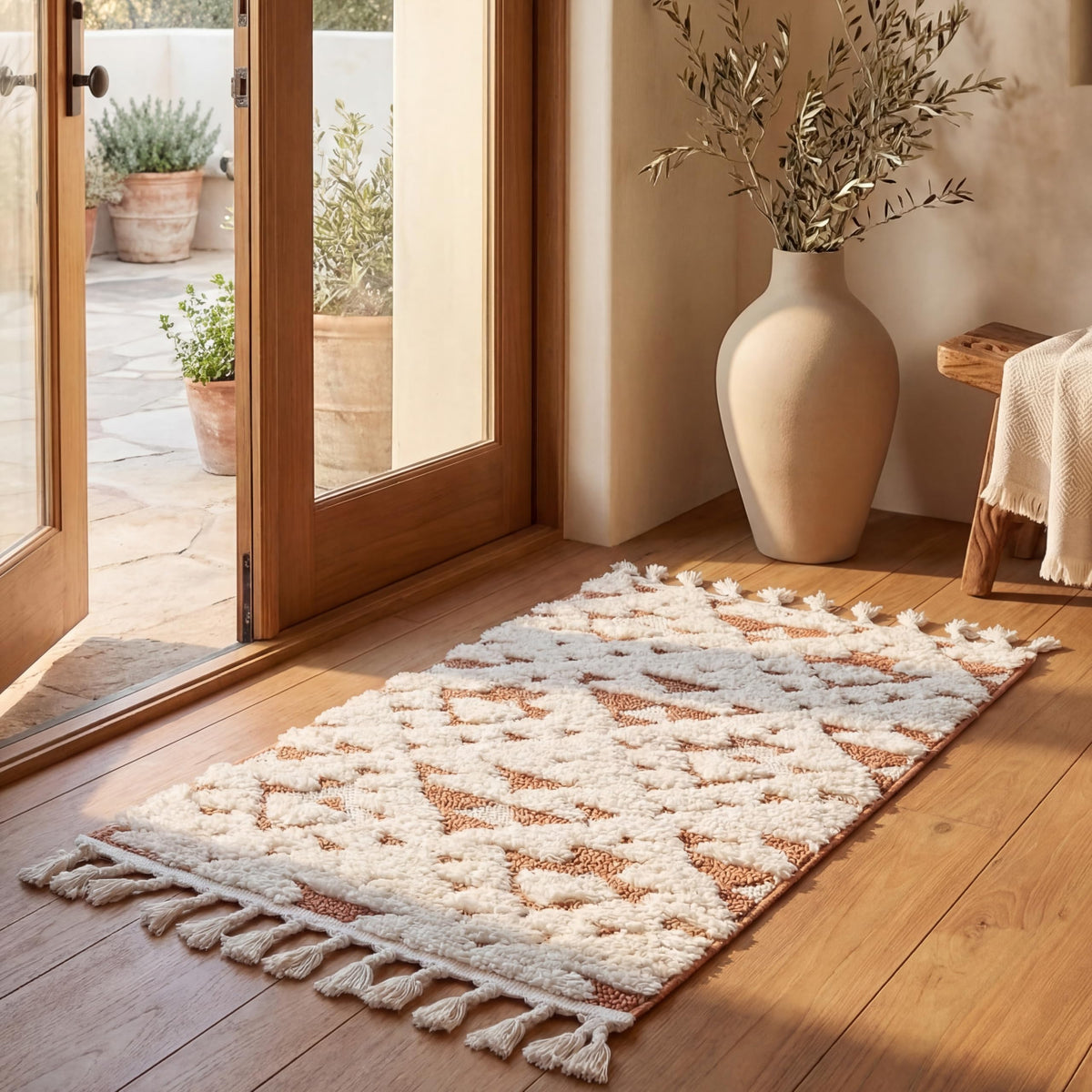 SAFAVIEH Moroccan Tassel Shag Rug 5'3"x7'6", Ivory & Brick Rust MTS688P