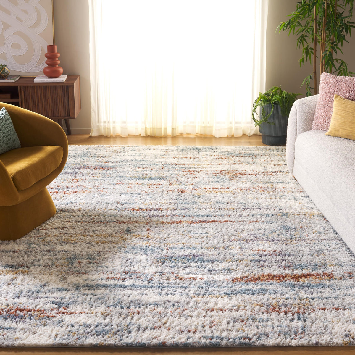 SAFAVIEH Area Rug 8x10 - Berber Shag Collection - Large - Blue Rust & Ivory, Modern Design, Non-Shedding & Easy Cleaning, Plush Thick Pile, Ideal for Living Room, Bedroom, Dining Space (BER577A)