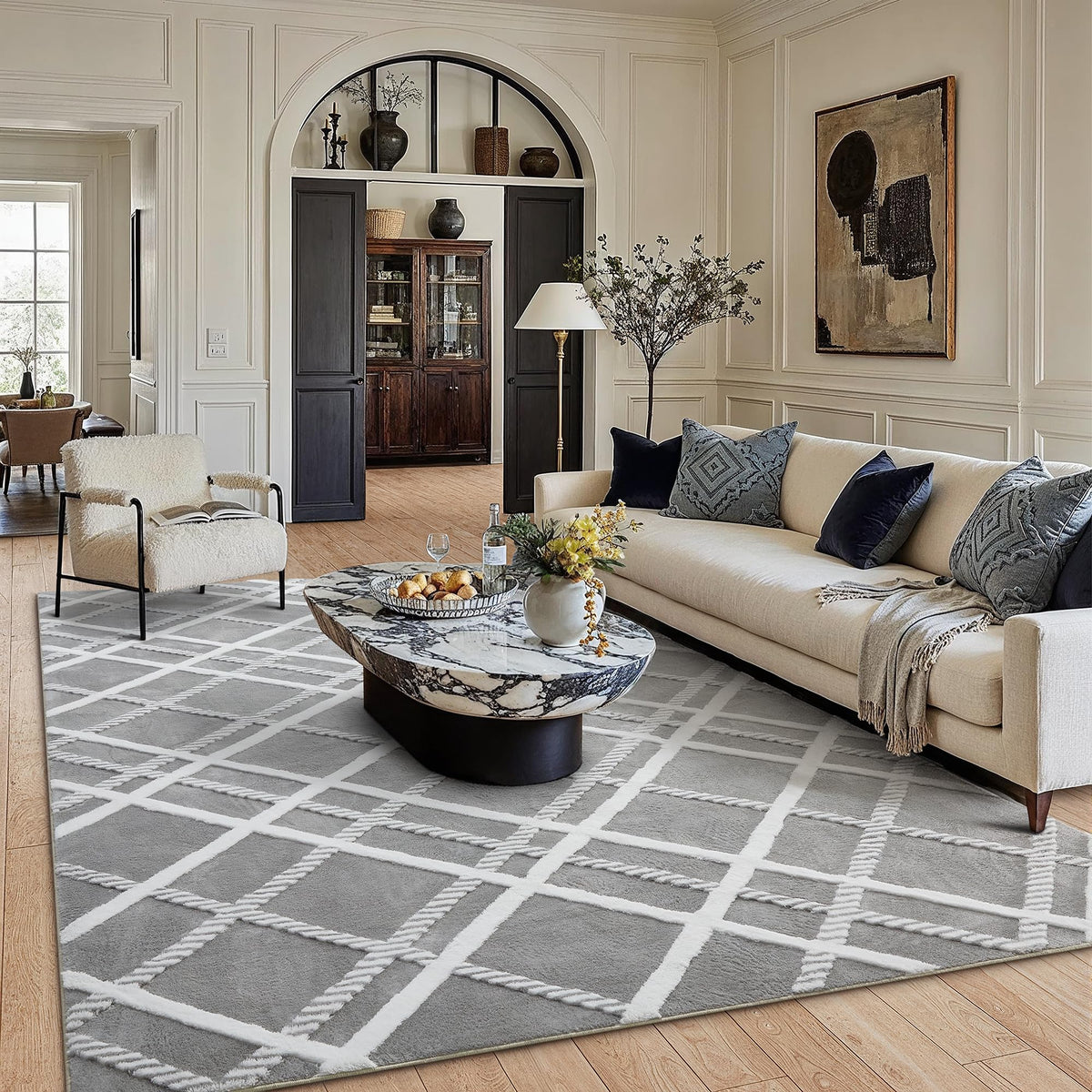 HUGEAR 8x10 White Soft Shag Area Rug Non Slip for Living Room