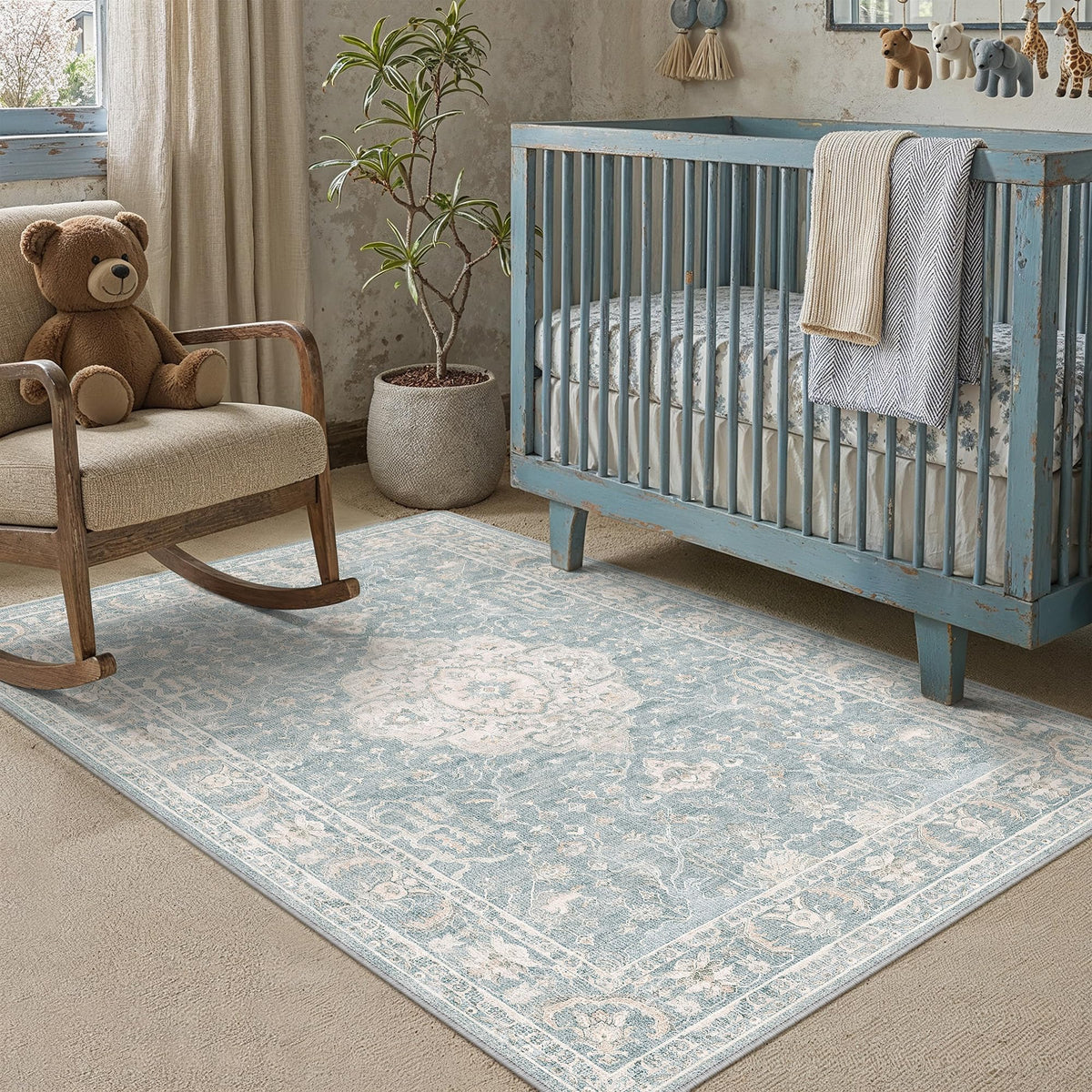 PureCozy 8x10 Neutral Area Rug Living Room Ivory Beige Vintage Medallion