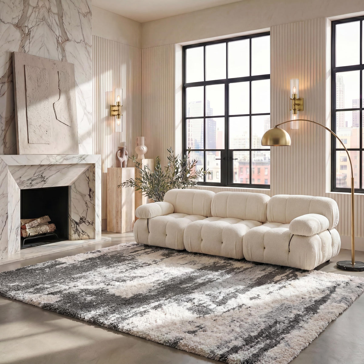 SAFAVIEH Fontana Shag Collection Area Rug - 6'7" x 9', Grey & Ivory, Non-Shedding & Easy to Clean, Plush Thick Pile, Ideal for Living Room, Bedroom, Dining Space (FNT853G)