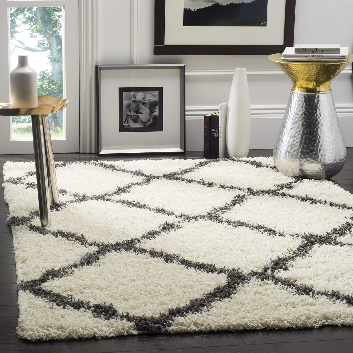 SAFAVIEH Dallas Shag Collection 8' x 10' Beige/Ivory SGD257D Trellis Non-Shedding Living Room Bedroom Dining Room Entryway Plush 1.5-inch Thick Area Rug