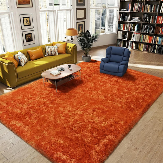 Orange 8x10 Area Rugs for Living Room Bedroom, Soft Plush Fluffy Large Rug