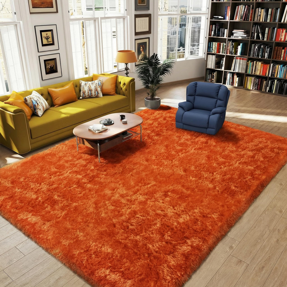 Orange 8x10 Area Rugs for Living Room Bedroom, Soft Plush Fluffy Large Rug