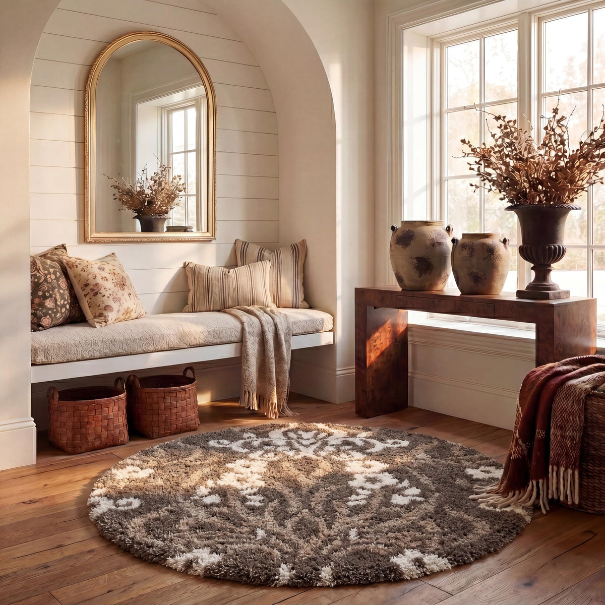 SAFAVIEH Florida Shag Collection Area Rug - 8'6" x 12', Smoke & Beige, Floral Design, Non-Shedding & Easy Care, 1.2-inch Thick Ideal for High Traffic Areas in Living Room, Bedroom (SG457-7913)