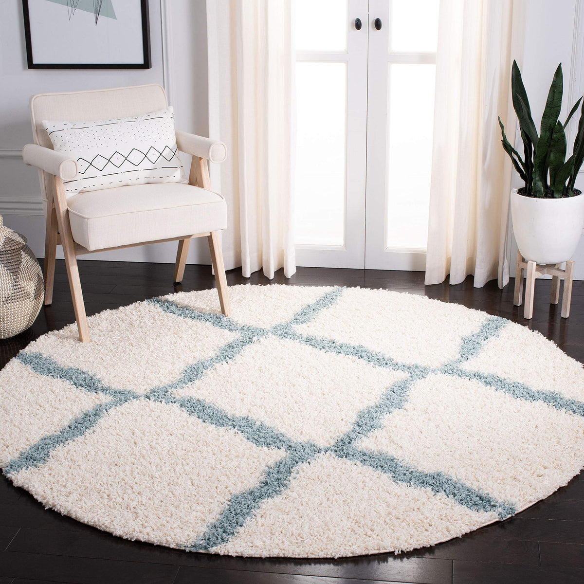 SAFAVIEH Dallas Shag Collection 8' x 10' Beige/Ivory SGD257D Trellis Non-Shedding Living Room Bedroom Dining Room Entryway Plush 1.5-inch Thick Area Rug