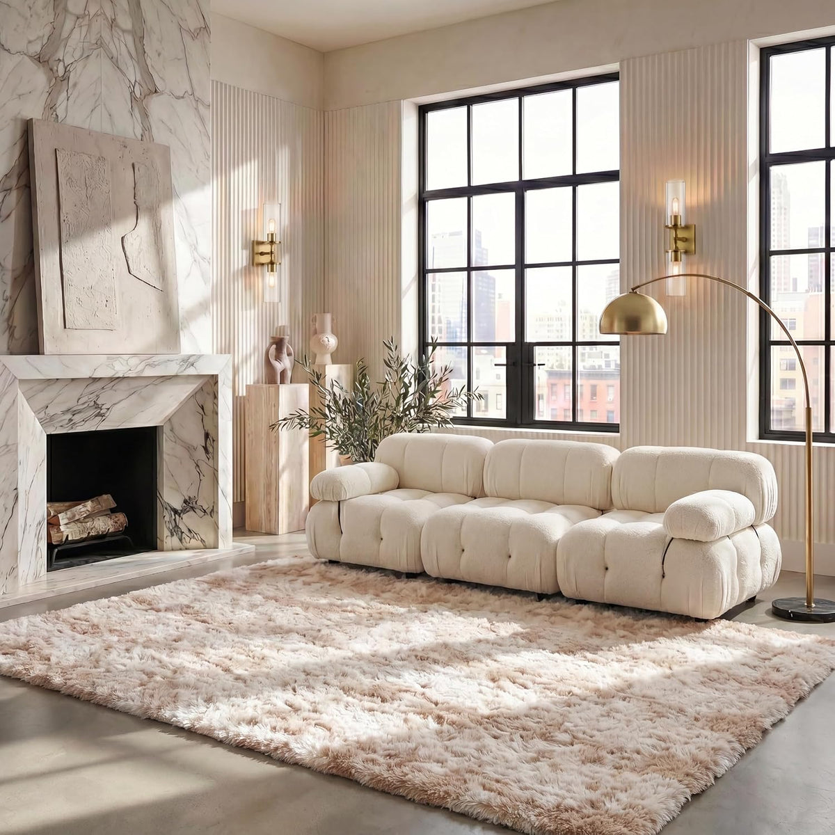 SAFAVIEH Rainbow Shag Collection Area Rug - 8' x 10', Light Beige, Slip Resistant, Non-Shedding & Easy Care, 1.6-inch Thick, Ideal for Living Room, Bedroom, Home Office, Dining Space (RBO100A-8)