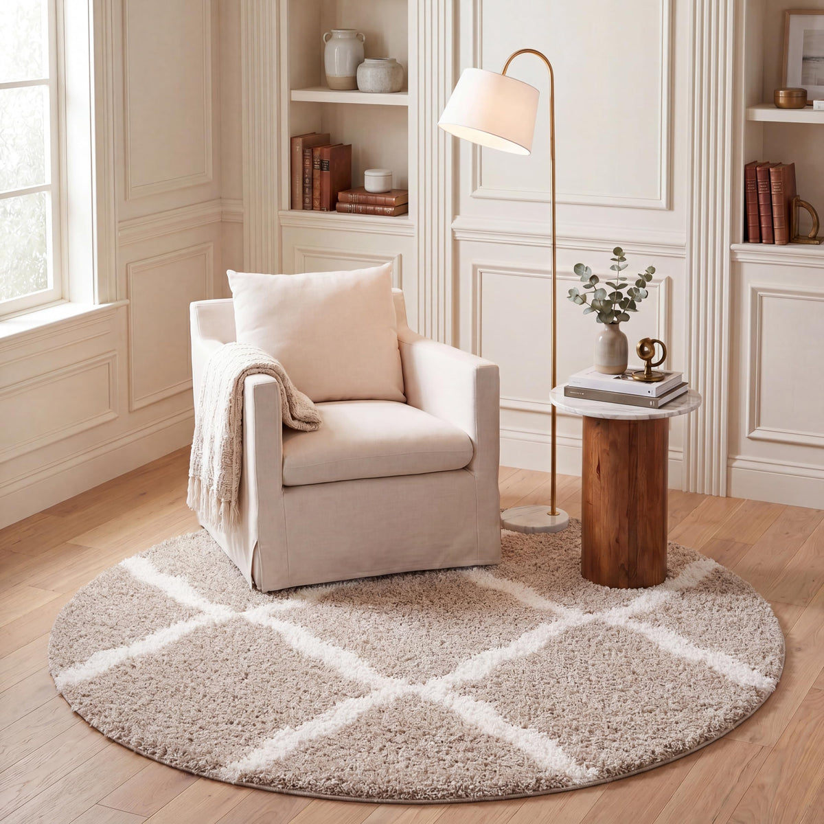 SAFAVIEH Dallas Shag Collection 8' x 10' Beige/Ivory SGD257D Trellis Non-Shedding Living Room Bedroom Dining Room Entryway Plush 1.5-inch Thick Area Rug