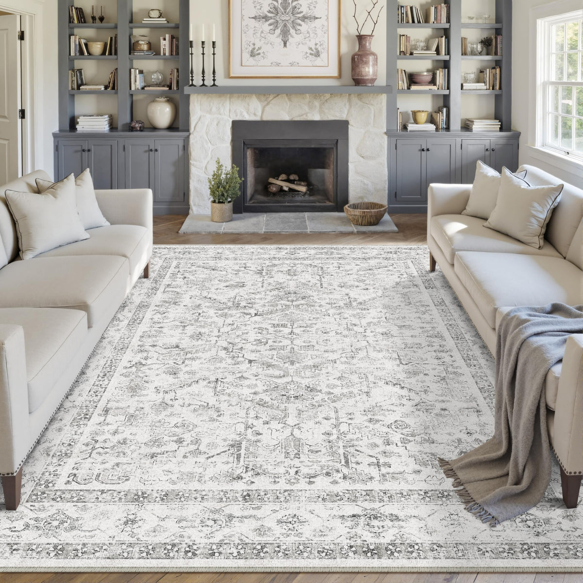 PureCozy Gray Area Rug 8x10 Vintage Floral