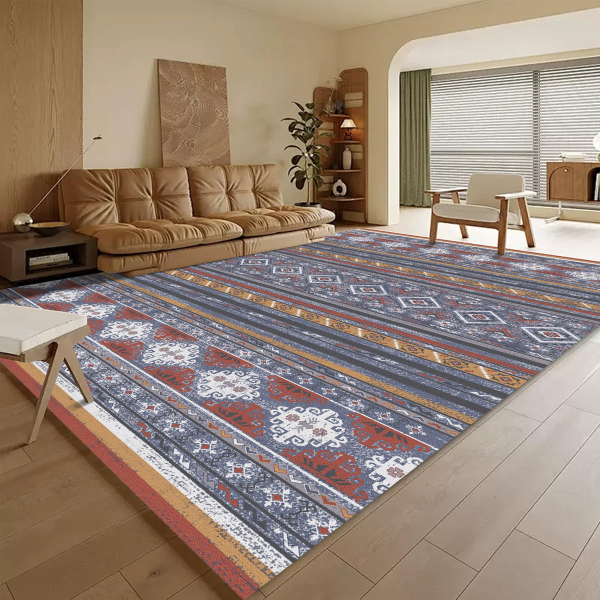 RUGSURE Washable Area Rugs 9' x 12' - 1/6 Thick - Moroccan-Inspired -Stain & Water Resistant Non-Slip - Resistant Rug for Living Room, Bedroom, Nursery, Pet & Child Friendly (Blue and Brown)