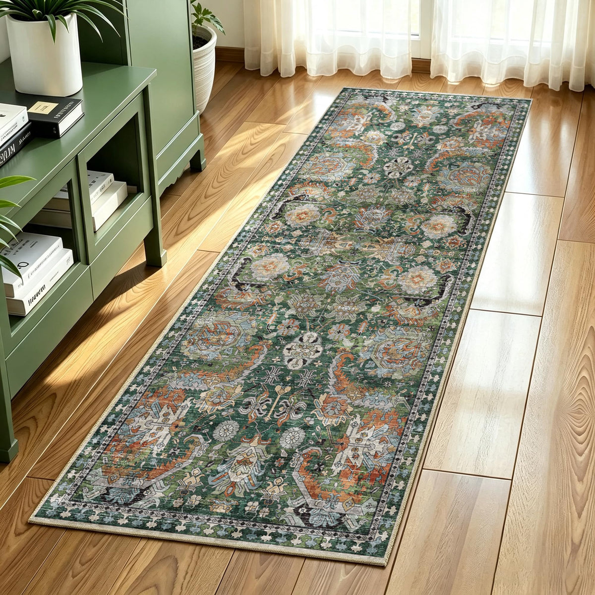RUGSURE Washable Area Rugs 9' x 12' - 1/6 Thick - Moroccan-Inspired -Stain & Water Resistant Non-Slip - Resistant Rug for Living Room, Bedroom, Nursery, Pet & Child Friendly (Blue and Brown)