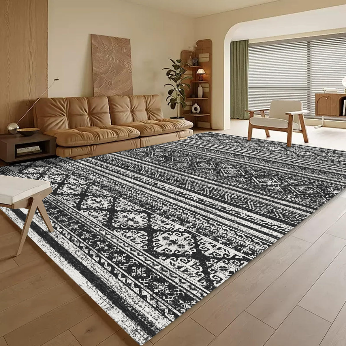 RUGSURE Washable Area Rugs 9' x 12' - 1/6 Thick - Moroccan-Inspired -Stain & Water Resistant Non-Slip - Resistant Rug for Living Room, Bedroom, Nursery, Pet & Child Friendly (Blue and Brown)