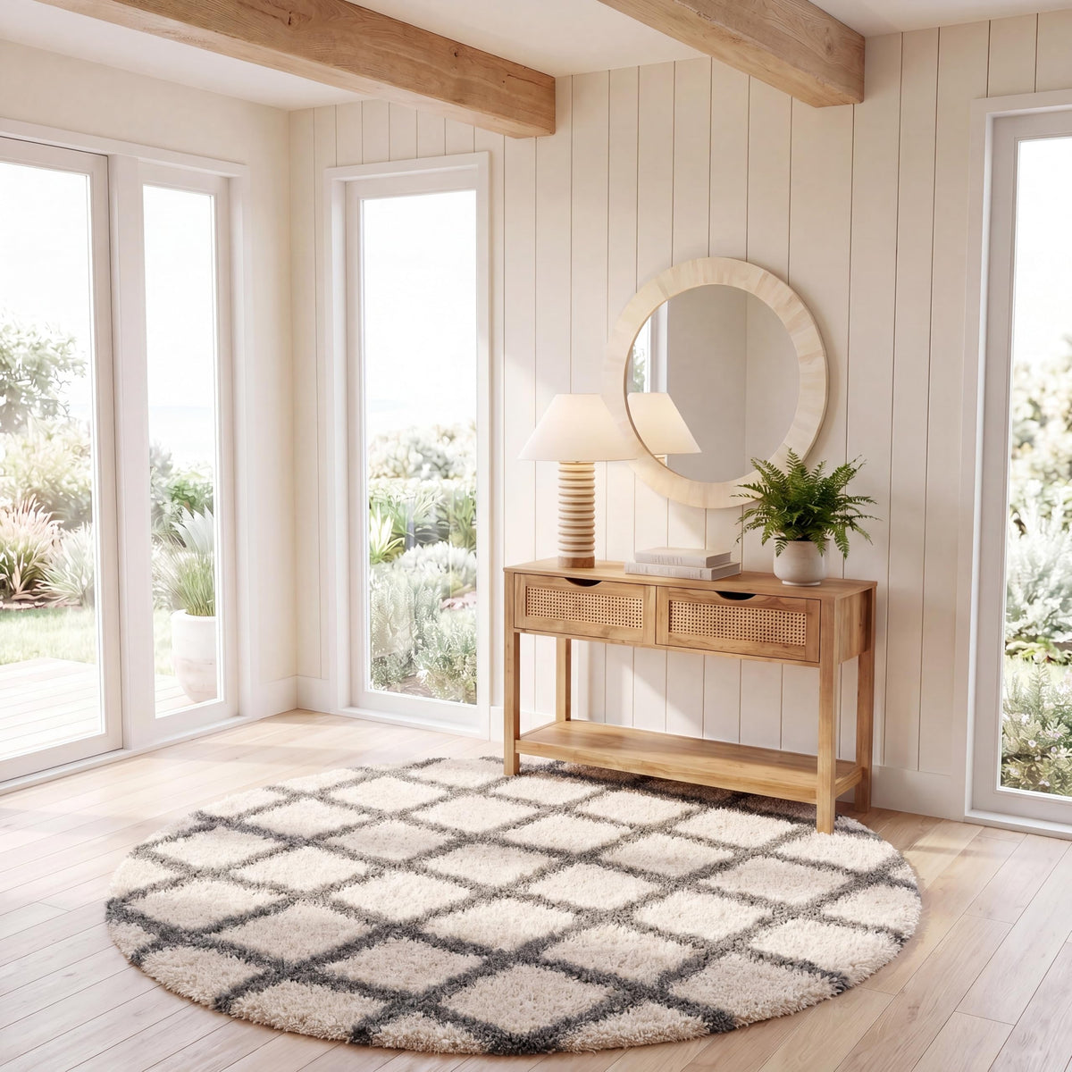 SAFAVIEH Area Rug 8x10 - Dallas Shag Collection - Large - Dark Grey & Ivory, Trellis Pattern, Non-Shedding & Easy Cleaning, Plush Thick Pile, Ideal for Living Room, Bedroom, Dining Space (SGDS258A)
