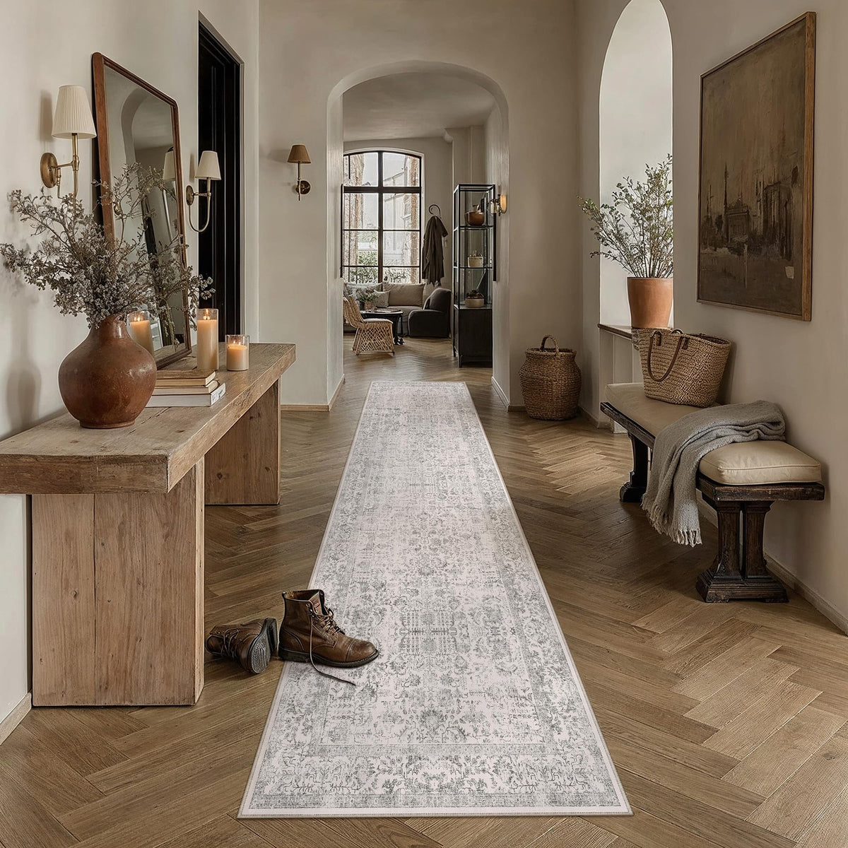 PureCozy Gray Area Rug 8x10 Vintage Floral
