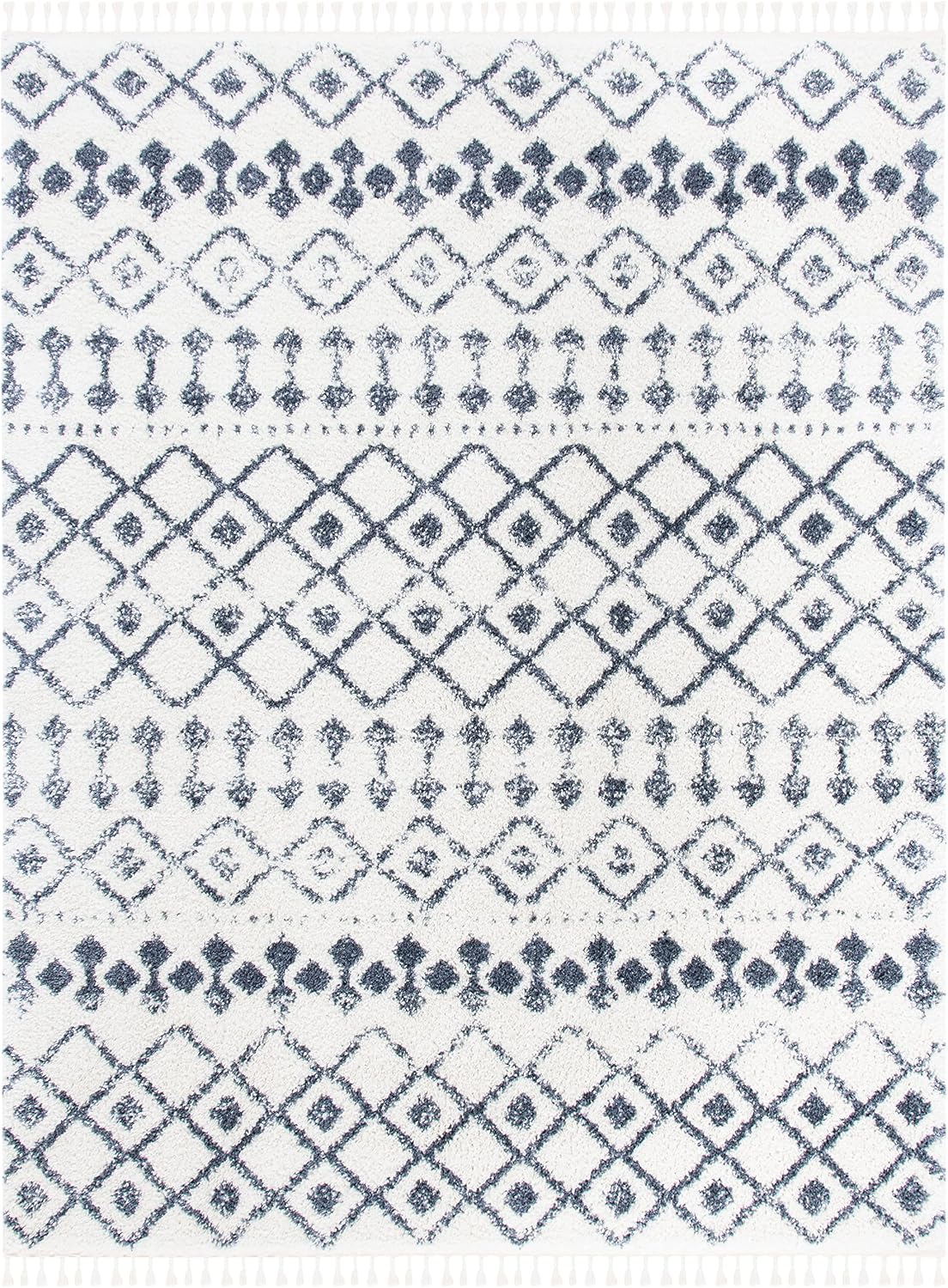 SAFAVIEH Area Rug 8x10 - Berber Fringe Shag Collection - Large - Cream & Dark Grey, Moroccan Design, Non-Shedding & Easy Cleaning, Thick Pile, Ideal for Living Room, Bedroom, Dining Space (BFG516A)