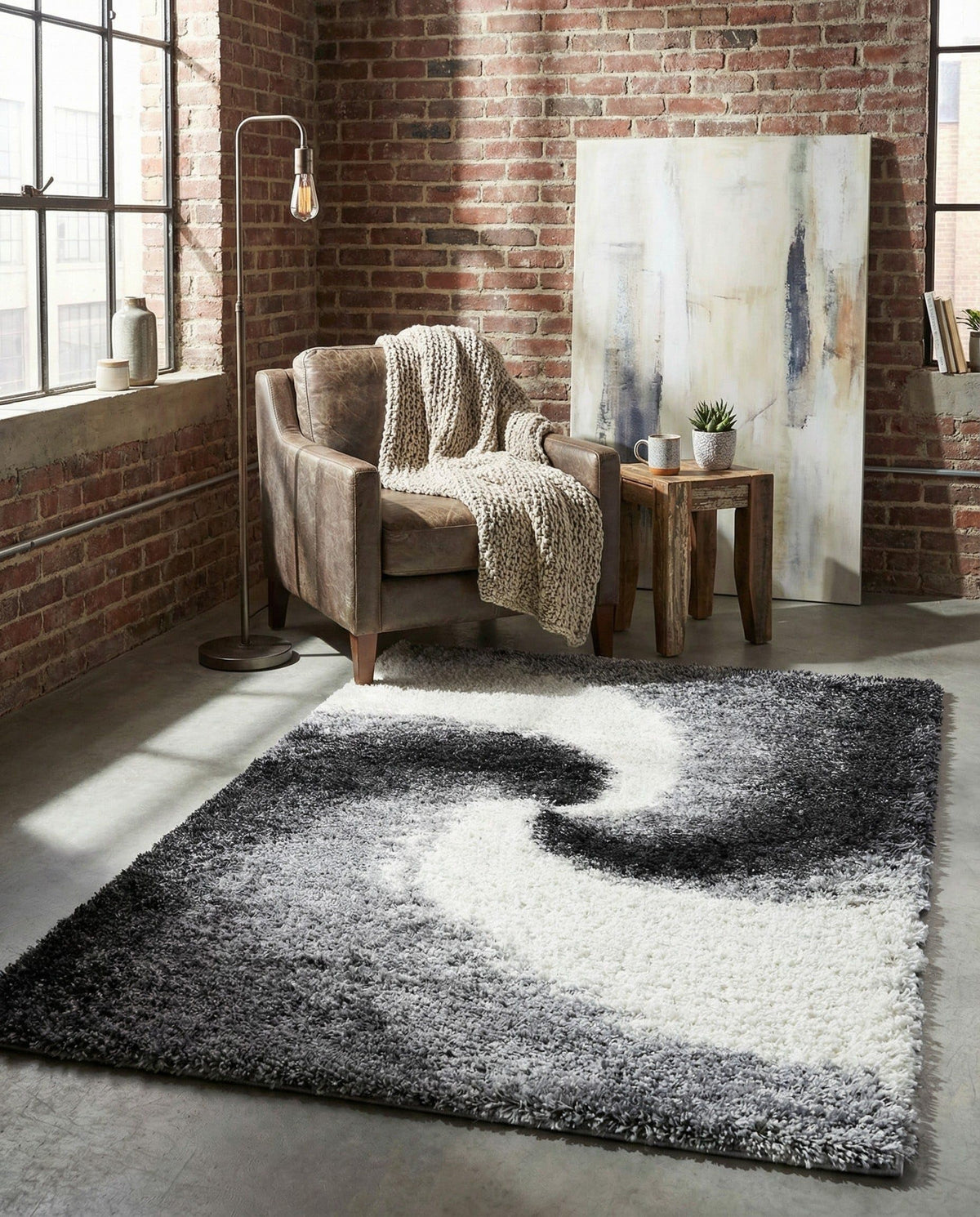 Rugs.com - Soft Touch Shag Rug – 4' 1 x 6' 1 Khaki Shag Rug – Plush Abstract Design for Bedrooms, Living Rooms, and Home Offices