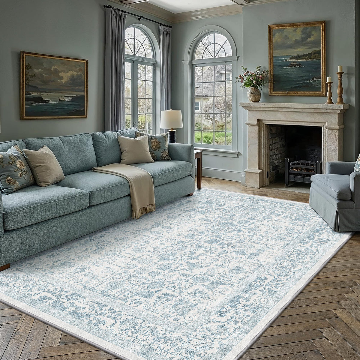 PureCozy Gray Area Rug 8x10 Vintage Floral