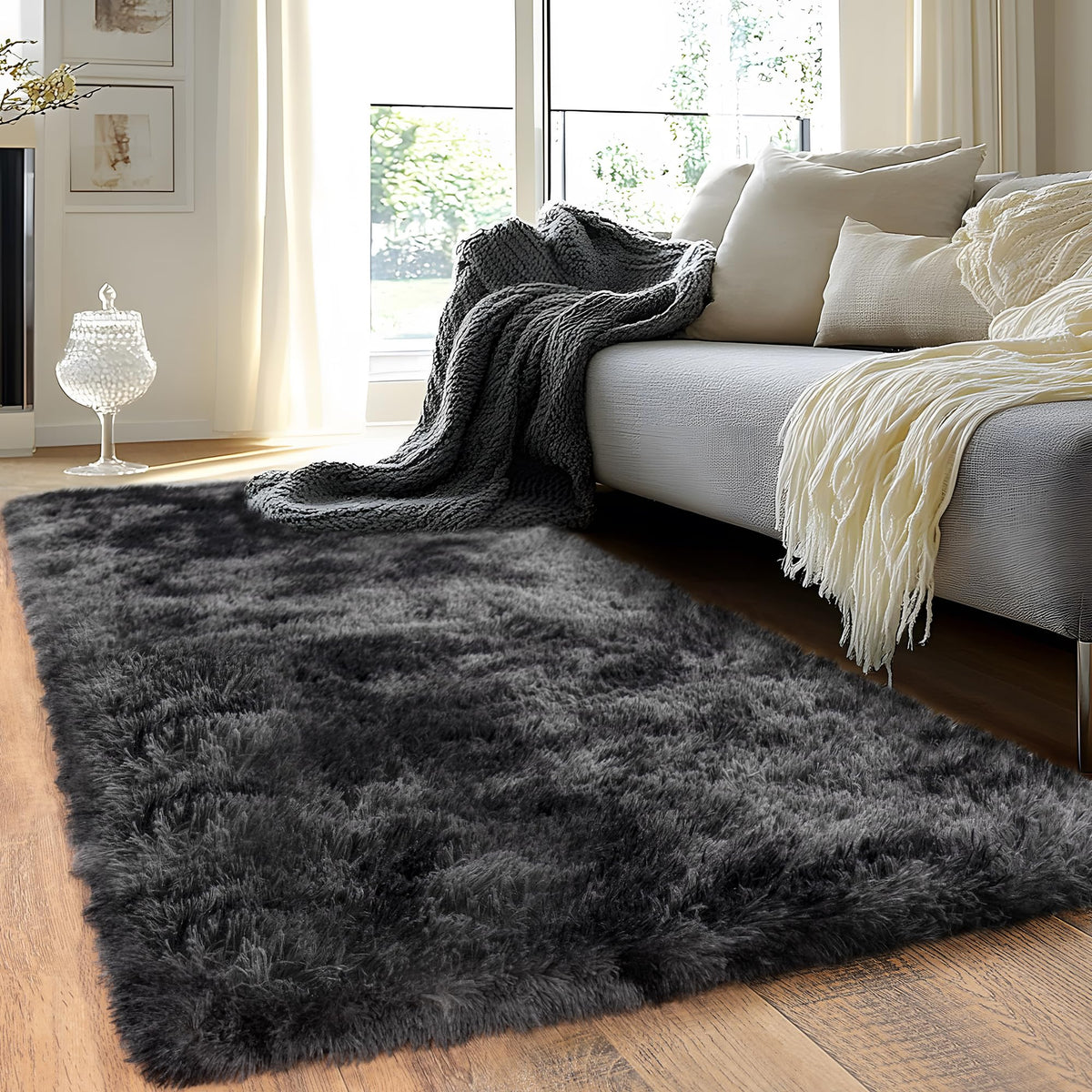 8x10 Area Rugs for Living Room, Ultra Soft Large Shag Black Bedroom Rug Upgrade Non-Slip Plush Modern Fluffy Carpet for Kids Boys Girls Room Home Decor Aesthetic