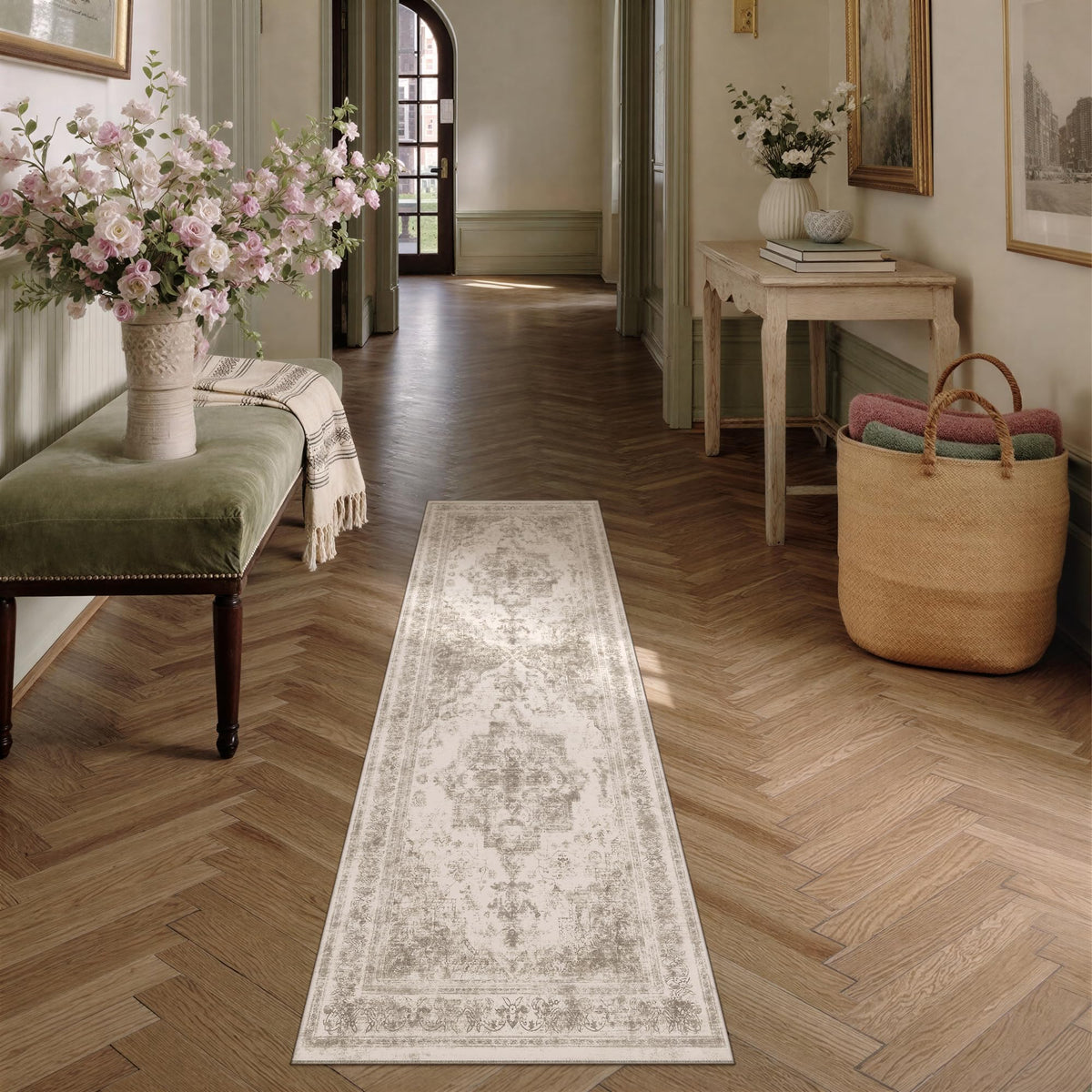 PureCozy Gray Area Rug 8x10 Vintage Floral