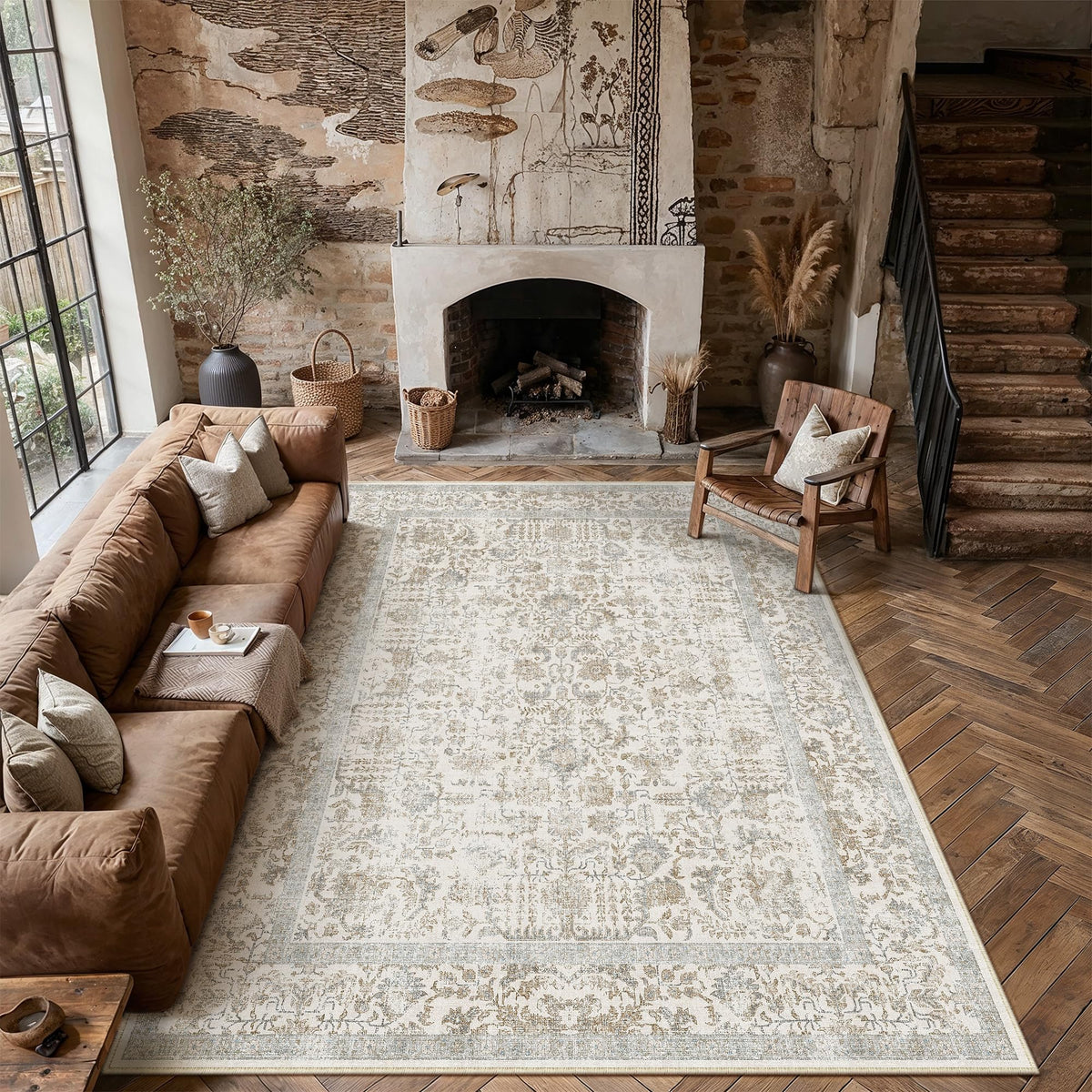PureCozy Gray Area Rug 8x10 Vintage Floral