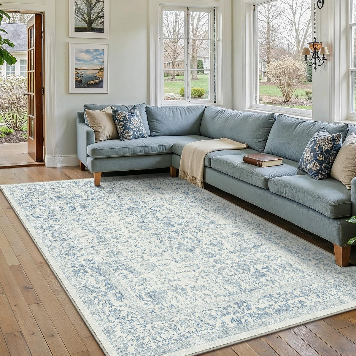 PureCozy Gray Area Rug 8x10 Vintage Floral