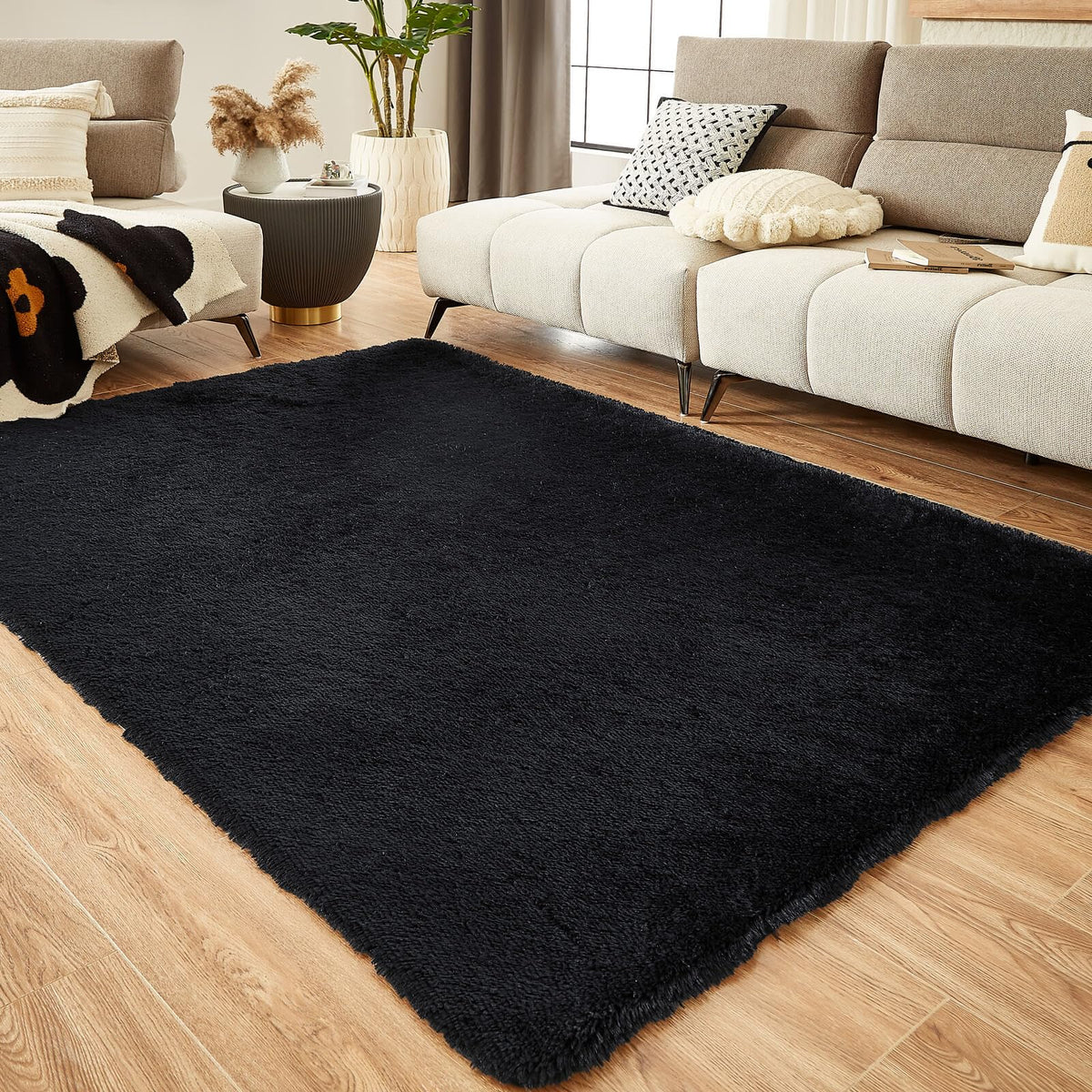 Floralux Rugs for Living Room, 6x9 Large Shag Area Rug, Tie-Dyed Light Grey Soft Fluffy Carpets for Bedroom