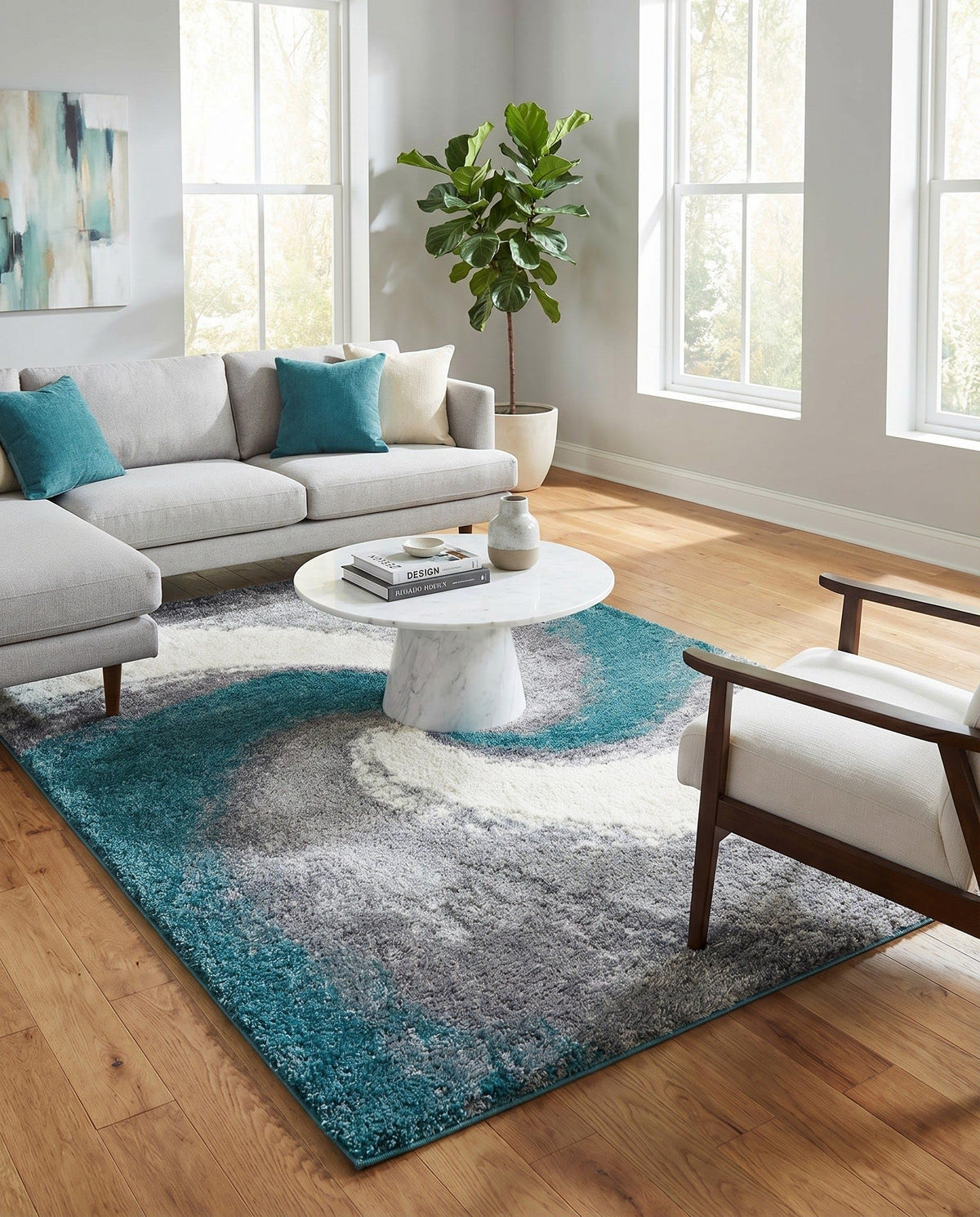Rugs.com - Soft Touch Shag Rug – 4' 1 x 6' 1 Khaki Shag Rug – Plush Abstract Design for Bedrooms, Living Rooms, and Home Offices