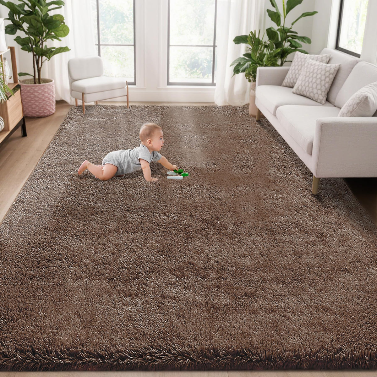 8x10 Area Rugs for Living Room: Fluffy Shag Soft Washable Rug Large Fuzzy Plush Indoor Carpet for Bedroom Nursery Playroom Kids Girls Boys Room (Camel, 8'x10')