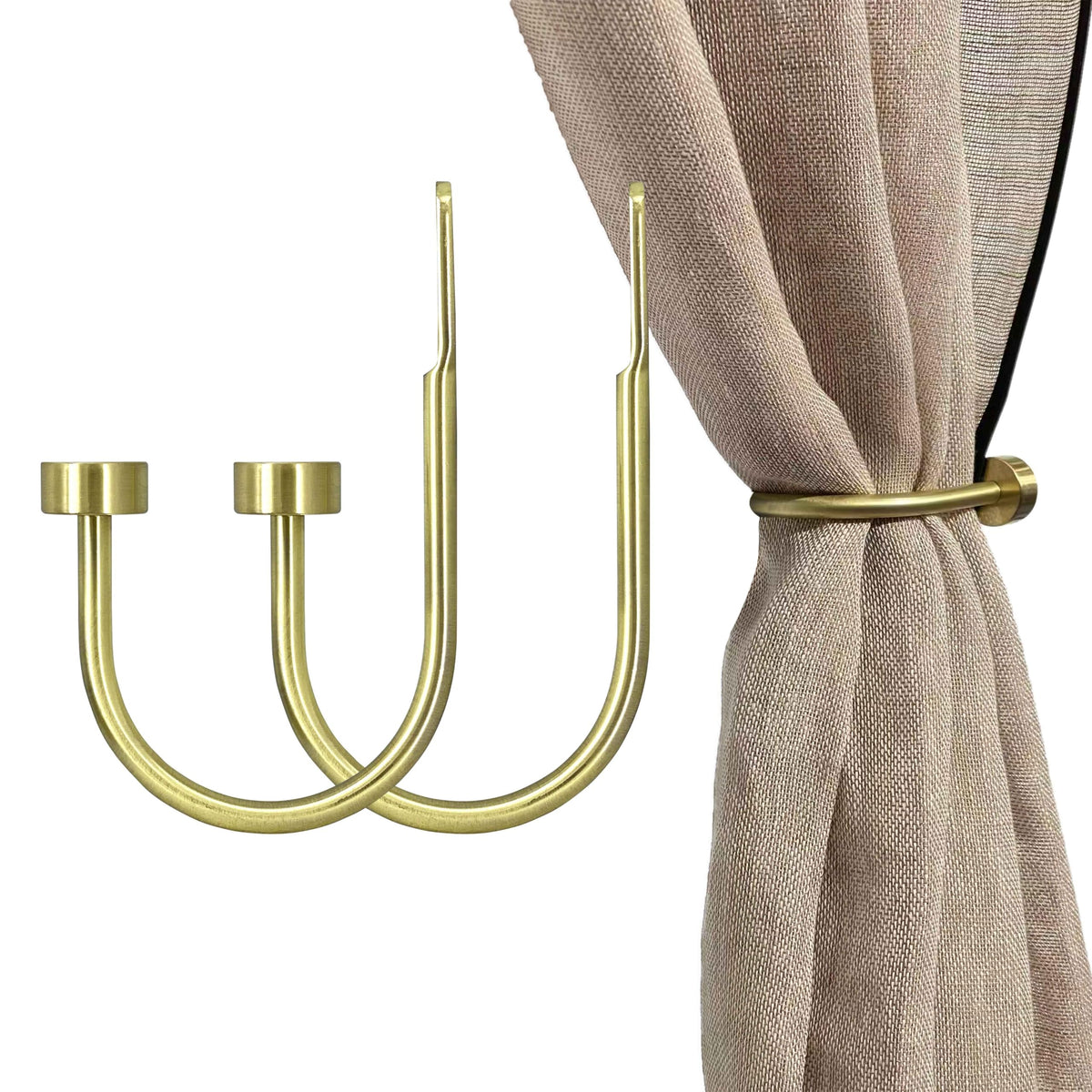 Quality Curtain Holdbacks, Solid Steel Curtain Holdback with Disk Finial,Electroplate Finishes, Set of 2 Window Curtain Tieback Hooks, Warm Gold