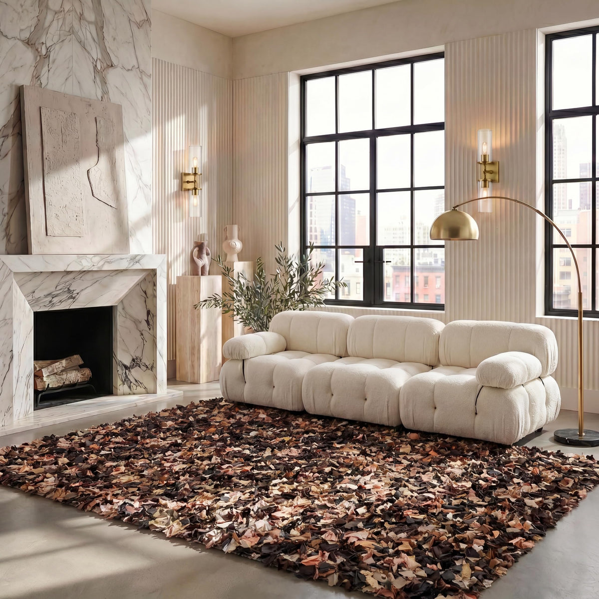SAFAVIEH Rio Shag Collection Area Rug - 5' x 8', Creme, Handmade Decorative, 3.5-inch Thick Ideal for High Traffic Areas in Living Room, Bedroom (SG951W)
