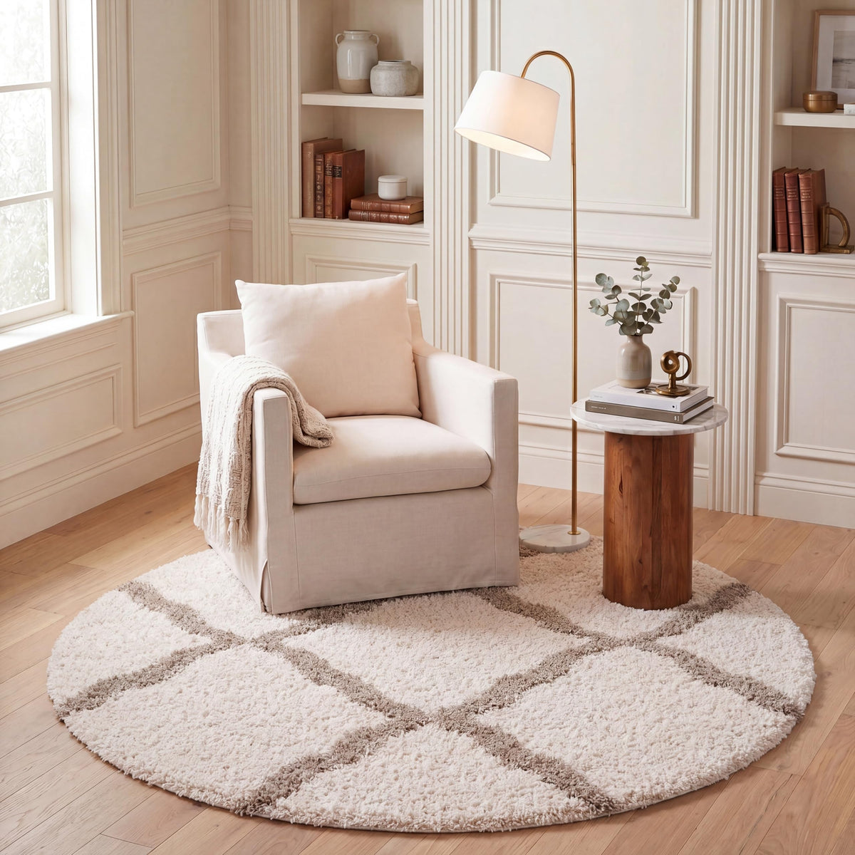 SAFAVIEH Dallas Shag Collection 8' x 10' Beige/Ivory SGD257D Trellis Non-Shedding Living Room Bedroom Dining Room Entryway Plush 1.5-inch Thick Area Rug