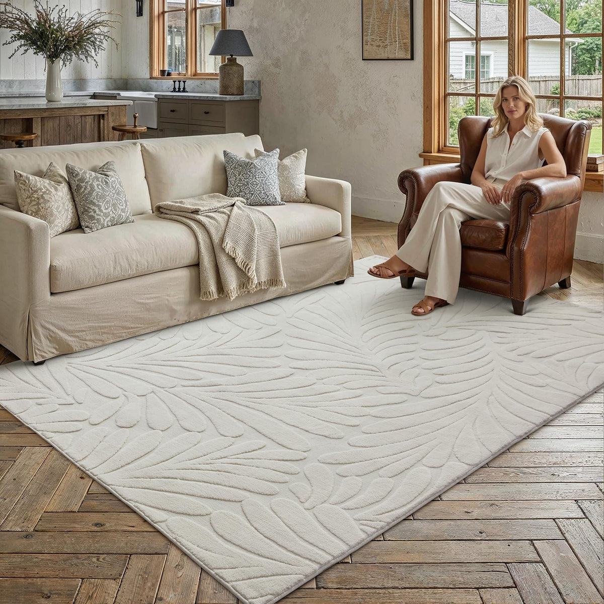 HUGEAR 8x10 White Soft Shag Area Rug Non Slip for Living Room