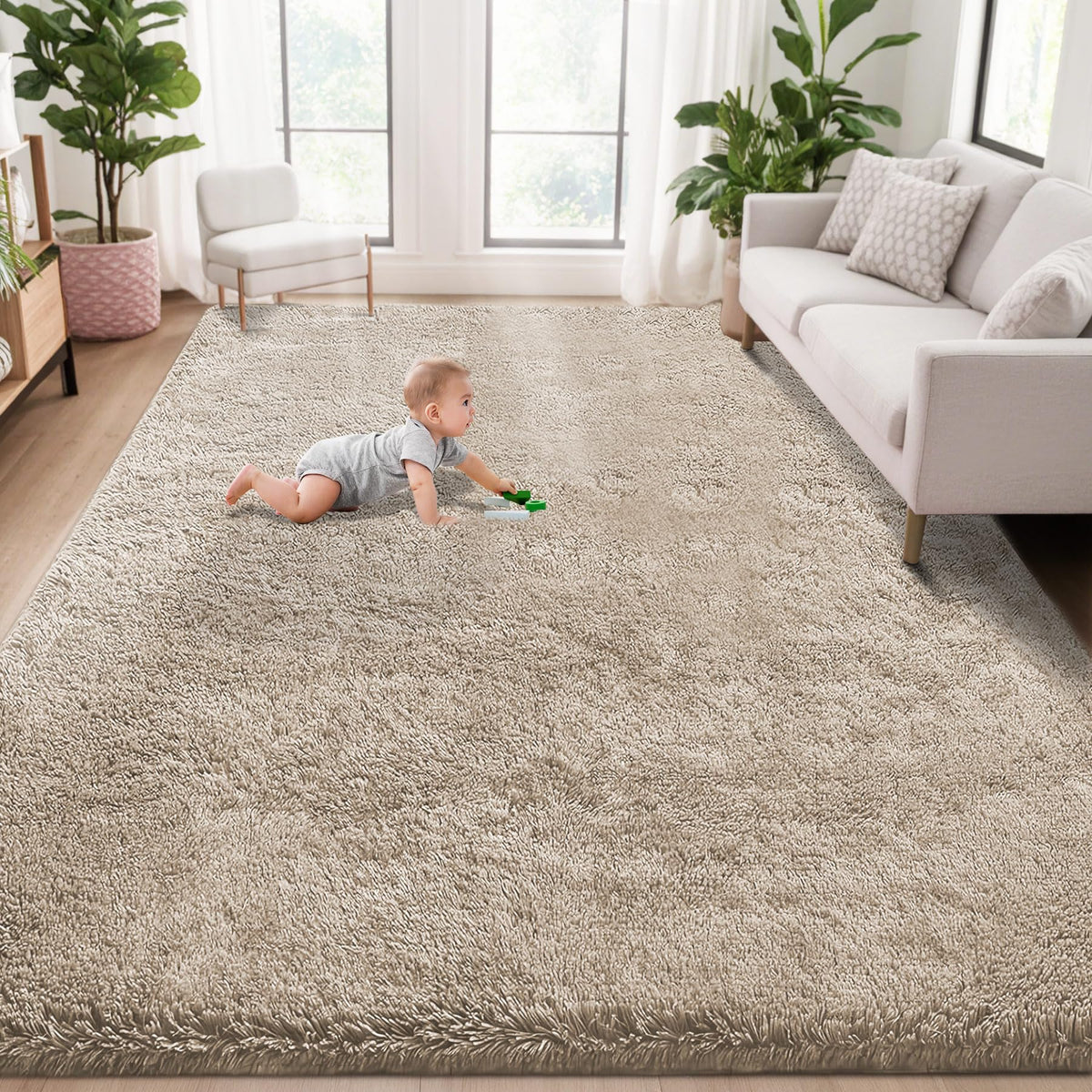 8x10 Area Rugs for Living Room: Fluffy Shag Soft Washable Rug Large Fuzzy Plush Indoor Carpet for Bedroom Nursery Playroom Kids Girls Boys Room (Camel, 8'x10')