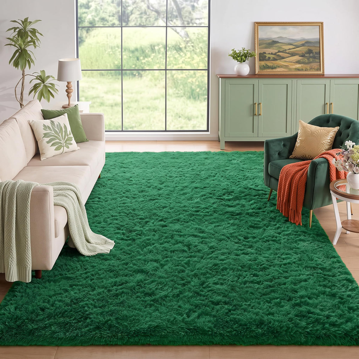 Amdrebio Burnt Orange Shag Plush Large Area Rug 6x9 for Living Room Bedroom