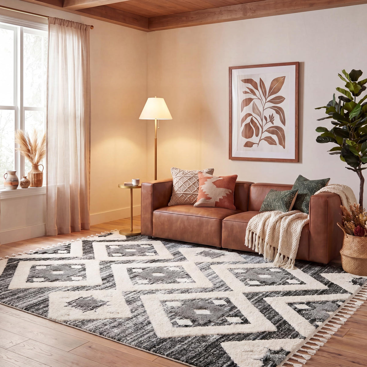 SAFAVIEH Area Rug 8x10 - Moroccan Tassel Shag Collection - Large - Rust & Ivory, Boho Design, Non-Shedding & Easy Cleaning, Plush Pile, Ideal for Living Room, Bedroom, Dining Space (MTS664P)